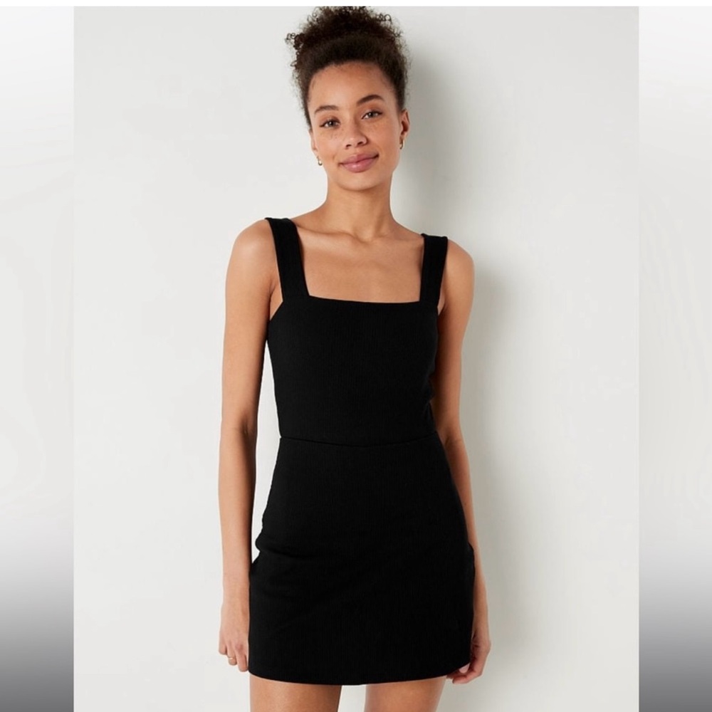 COPY - Pink by Victoria Secret new black ribbed active dress with shorts & pock…